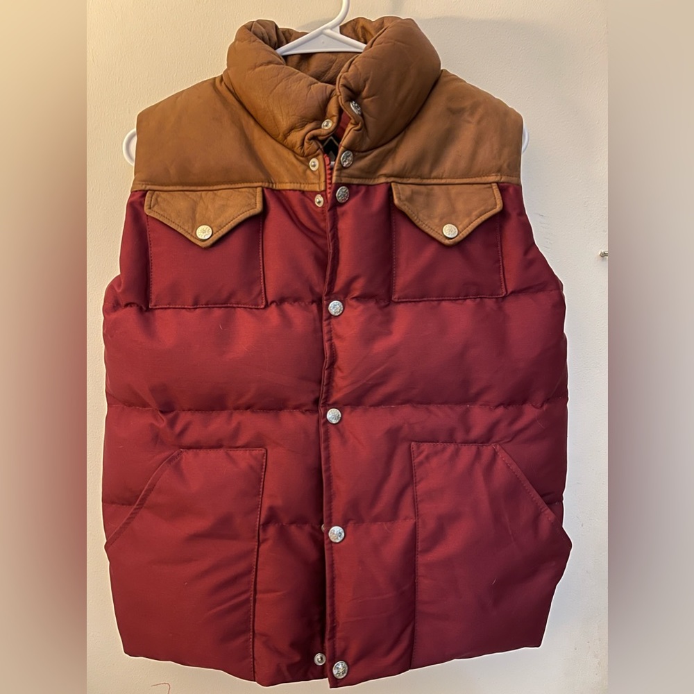 Pyrenex Womens Leather Oisans Down Puffer Vest Jacket Size 34